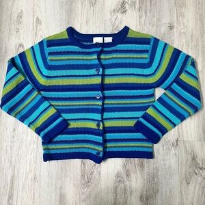 Bright Blue & Green Striped Kids Cardigan